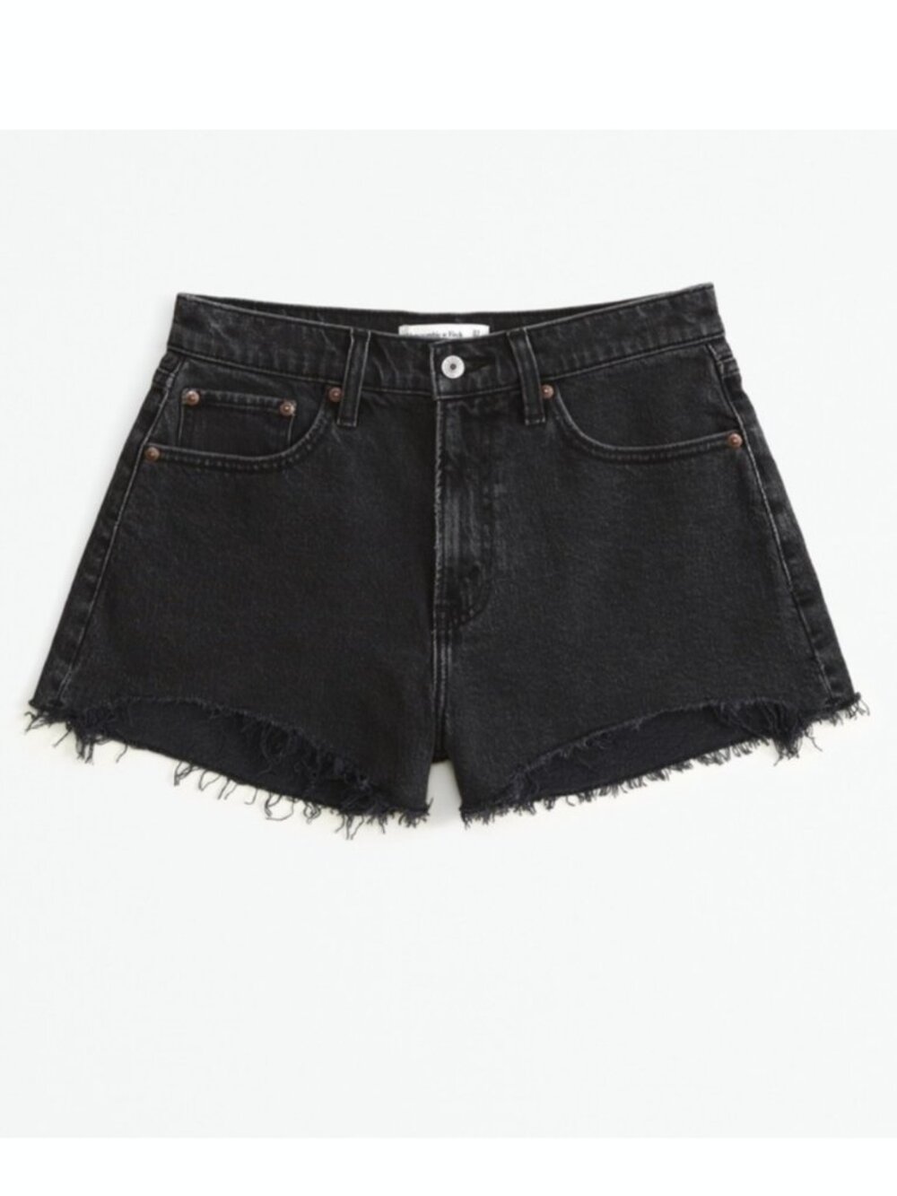 Abercrombie & Fitch Curve Love High Rise Mom Shorts with Frayed Hem- Black Denim